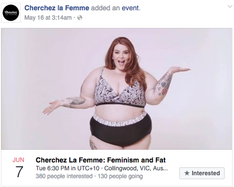 "Feminizem in debelost." 16. maja so objavili oglas za dogodek, a Facebook je oglas zavrnil, saj se ni skladal z …