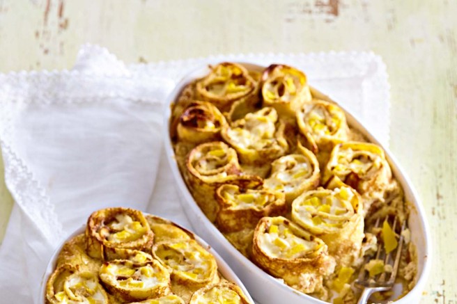 Gratinirane palačinke s skuto in mangom