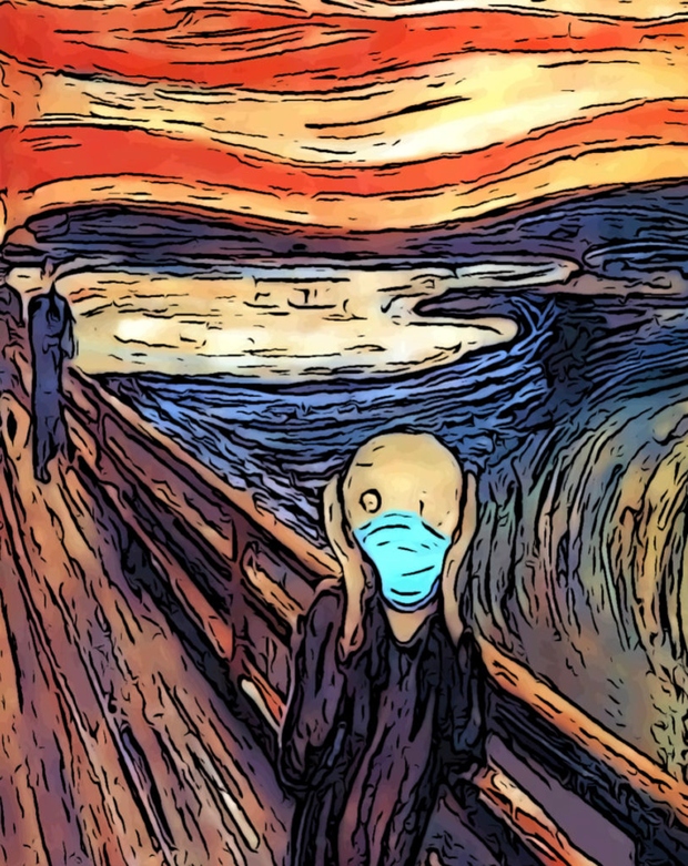 Krik med epidemijo, v originalu - seveda brez maske - je sliko ustvaril Edward Munch.