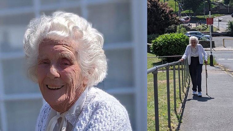 Za navdih: Spoznajte 103-letno Joan. Do svojega 104. leta bo za dober namen prehodila 28 kilometrov. V hrib! (foto: Pauline Glenet @ justgiving.com)