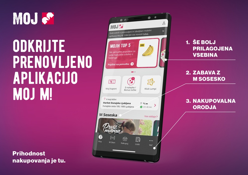 Mercatorjeva aplikacija Moj M je dobila novo preobleko (foto: Mercator)