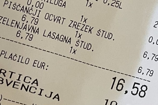 Račun iz mariborske restavracije.