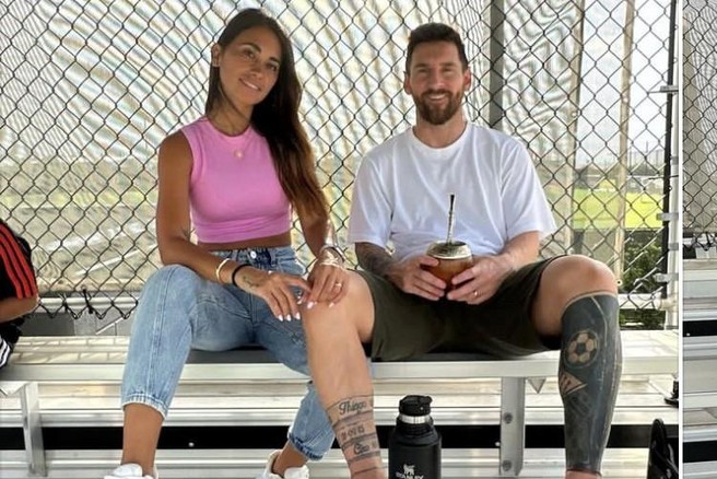 messi s čajem in ženo