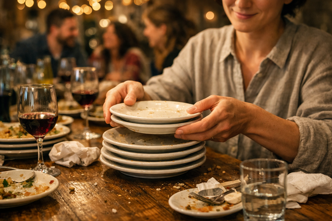 Kaj pomeni, če pomagate natakarju pri pospravljanju krožnikov? Psihologi pravijo, da to dejanje razkriva nekaj globljega
