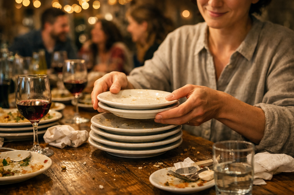 Kaj pomeni, če pomagate natakarju pri pospravljanju krožnikov? Psihologi pravijo, da to dejanje razkriva nekaj globljega (foto: AI)