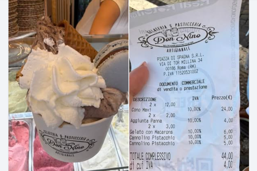 Naročila dva sladoleda in prejela račun, ki je šokiral: niti slutila nista, kaj jima je prodajalka na skrivaj dodala (foto: Zaslonska slika/Facebook/Roma Travel Tips/Nicole Ann)